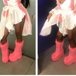 Sexy rocker fur platform boots